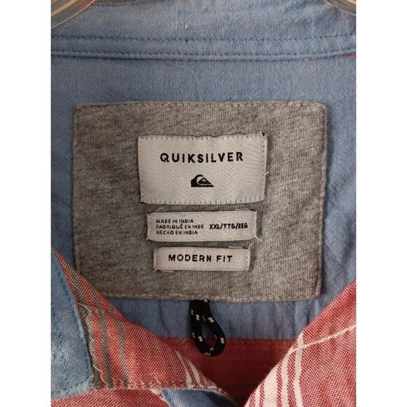 3/10 QUICKSILVER Button Up Shirt Modern Fit XXL Short Sleeve Red White Blue - Picture 2 of 6